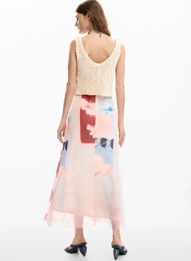 DESIGUAL pink floral Combined crochet dress for Women | Best Price UAE